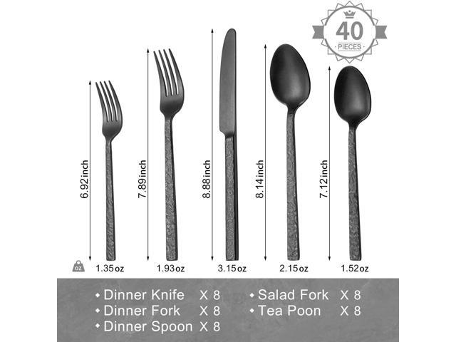 KINGSTONE 40 Pcs Black Hammered Silverware Set for 8, 18/10 Stainless Steel Heavy Duty Flatware Set, Tableware Cutlery Utensil Sets for Home...