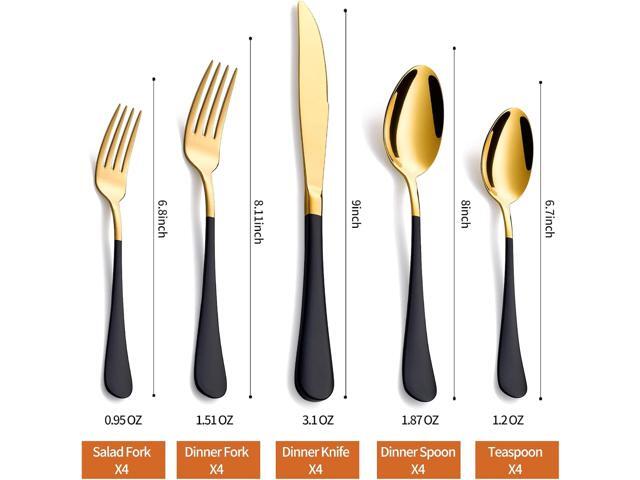 20 Piece Gold and Black 18/0 Flatware Utensil Set for 4, Include Dinner Knife,Dinner Forks,Dinner Spoons,Salad Forks,Teaspoons,Silverware Set for...