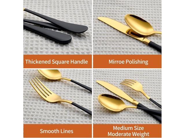 20 Piece Gold and Black 18/0 Flatware Utensil Set for 4, Include Dinner Knife,Dinner Forks,Dinner Spoons,Salad Forks,Teaspoons,Silverware Set for...