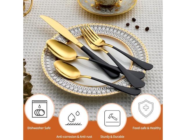20 Piece Gold and Black 18/0 Flatware Utensil Set for 4, Include Dinner Knife,Dinner Forks,Dinner Spoons,Salad Forks,Teaspoons,Silverware Set for...