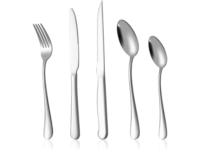 20-Piece Silverware Set Service for 4, Food Grade Stainless Steel Flatware Cutlery Set Kitchen Utensils Set with Steak Knives For Home Restaurant...