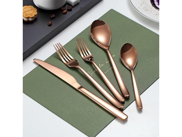 HOMQUEN 40-Piece Copper Silverware Set, Rose Gold Flatware Set for 8, Stainless Steel Tableware Cutlery Set, Utensil Sets for Kitchen, Forks and...