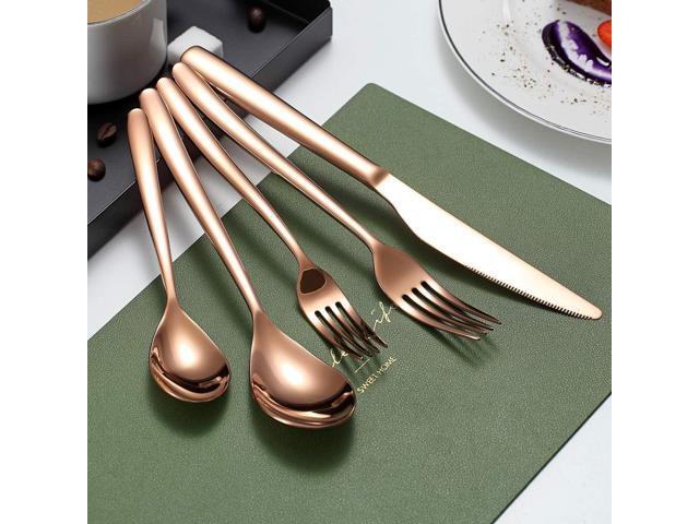 HOMQUEN 40-Piece Copper Silverware Set, Rose Gold Flatware Set for 8, Stainless Steel Tableware Cutlery Set, Utensil Sets for Kitchen, Forks and...