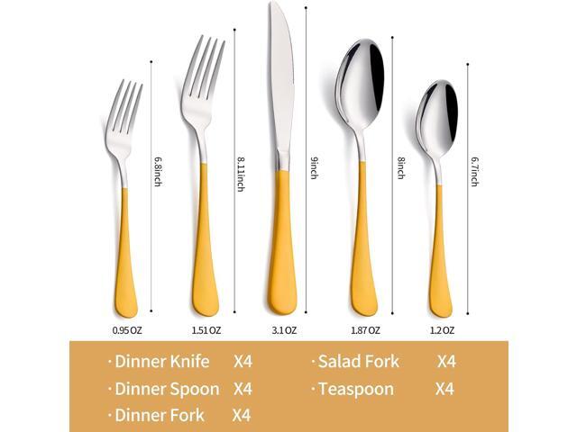 20-Piece Yellow Silverware Set 18/0 Stainless Steel Silverware Set Yellow Handle Cutlery Set Service for 4 Dinner Knives Forks Spoons Set Flatware...