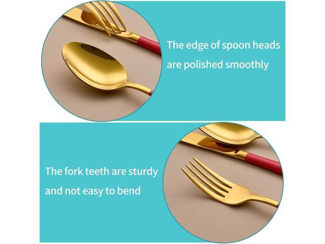 20-Piece Gold and Red Silverware Set for 4, 18/0 Stainless Steel Flatware Cutlery Utensils Set, Include Dinner Knives,Dinner Forks,Dinner...