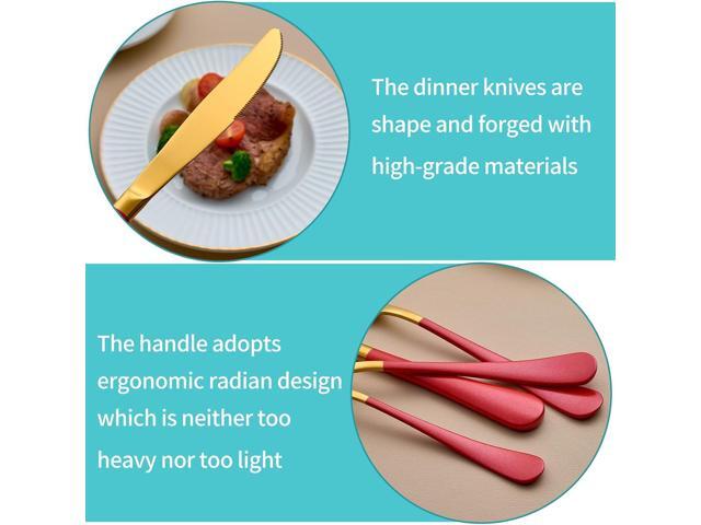 20-Piece Gold and Red Silverware Set for 4, 18/0 Stainless Steel Flatware Cutlery Utensils Set, Include Dinner Knives,Dinner Forks,Dinner...