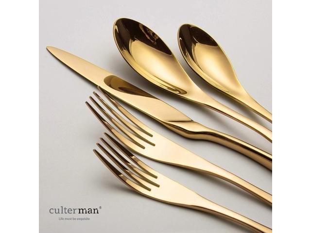 20 Piece Gold Flatware Silverware Cutlery Sets,unique modern look,Home & Kitchen Stainless Steel Dinnerware/Tableware/Utensils set For 4,Include...