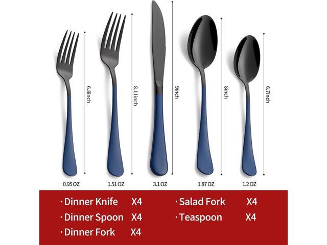 20-Piece Black Silverware Set 18/0 Stainless Steel Flatware Sapphire Blue Handle Cutlery Set Service for 4 Dinner Knives Forks Spoons Set Mirror...