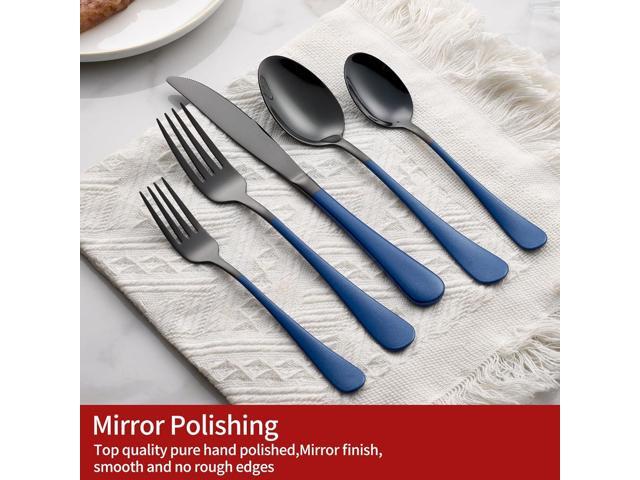 20-Piece Black Silverware Set 18/0 Stainless Steel Flatware Sapphire Blue Handle Cutlery Set Service for 4 Dinner Knives Forks Spoons Set Mirror...