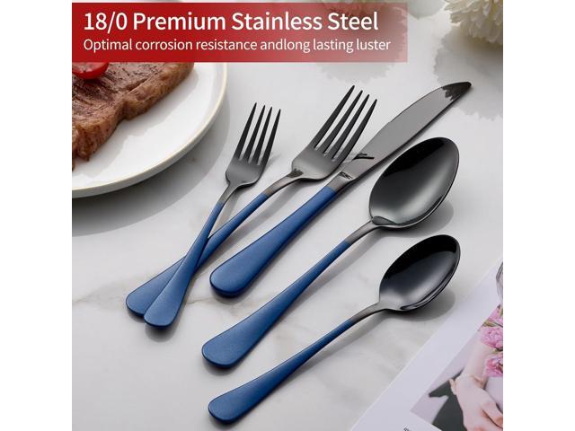 20-Piece Black Silverware Set 18/0 Stainless Steel Flatware Sapphire Blue Handle Cutlery Set Service for 4 Dinner Knives Forks Spoons Set Mirror...