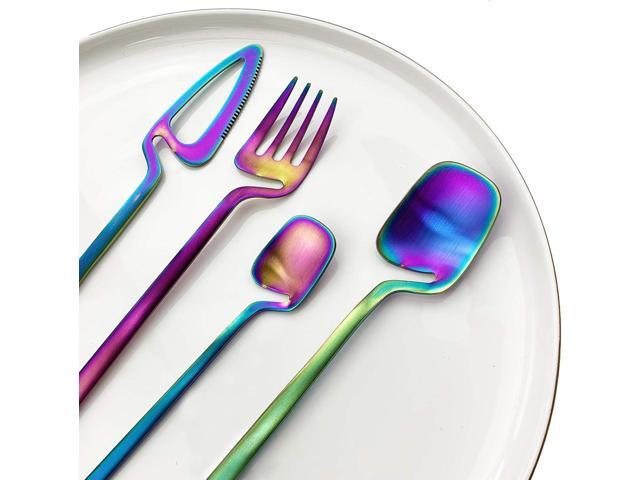 JASHII Flatware Set 32-piece Silverware Set Matte Finished Cutlery Set Service for 8 Include Knife/Fork/Spoon/Coffee spoon Dishwasher Safe (Rainbow)