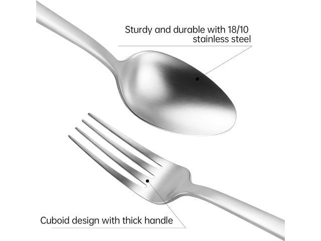 Stainless Steel Flatware Set Hand Forged 18/10 Silverware Set Cutlery Set Silver Cuboid Handle Matte Finished 20 Pieces Service for 4