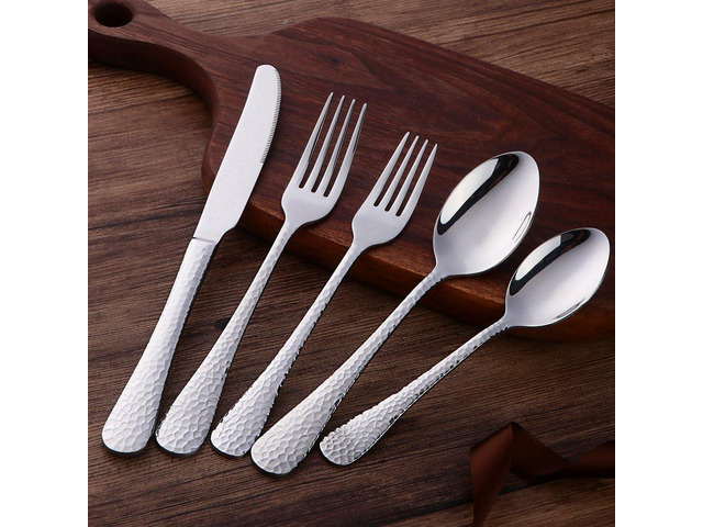 Silverware Set, 20 Piece Premium 18/8 Stainless Steel Hammered Kitchen Utensil Flatware Cutlery Sets of 4, Mirror Polish, Dishwasher Safe