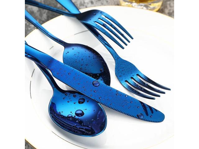 Blue Silverware Set Flatware Cutlery - 20 Pieces Stainless Steel Tableware Set Service for 4,Include Fork Knife Spoon,Mirror Polished,Dishwasher Safe