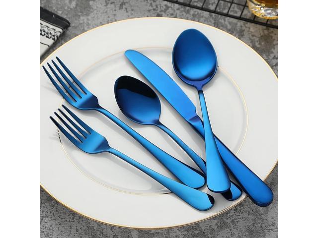 Blue Silverware Set Flatware Cutlery - 20 Pieces Stainless Steel Tableware Set Service for 4,Include Fork Knife Spoon,Mirror Polished,Dishwasher Safe