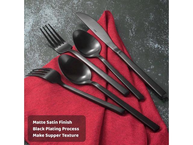 Alata Cube 45-Piece Forged Stainless Steel Flatware Set Cutlery Set with Utensil-Serving Set, Silverware Set Service for 8, Matte Satin Polished,...