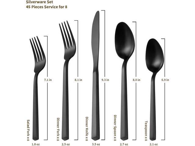 Alata Cube 45-Piece Forged Stainless Steel Flatware Set Cutlery Set with Utensil-Serving Set, Silverware Set Service for 8, Matte Satin Polished,...