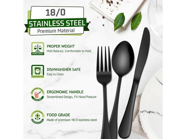 HaWare 24-Piece Black Silverware Set with Steak Knives, Stainless Steel Cutlery Set, Food Grade Flatware Set Service for 4, Mirror Finished...