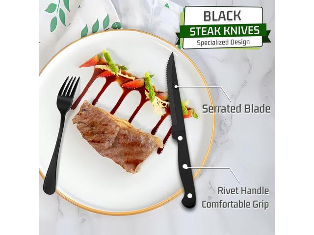 HaWare 24-Piece Black Silverware Set with Steak Knives, Stainless Steel Cutlery Set, Food Grade Flatware Set Service for 4, Mirror Finished...