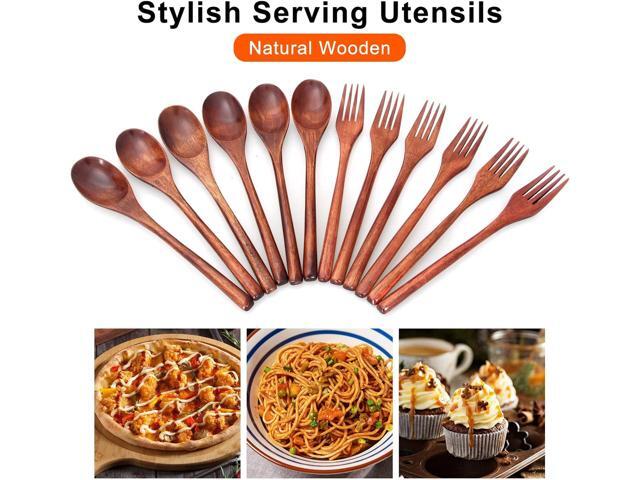 12 Pieces Wooden Forks and Spoons for Eating Utensil Set Lunch Wooden Cutlery Japanese Silverware Sets Flatware Reusable Bamboo Small Utensils...