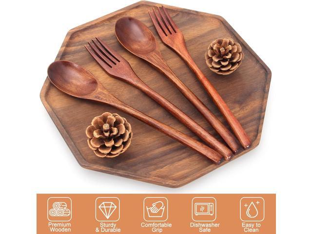 12 Pieces Wooden Forks and Spoons for Eating Utensil Set Lunch Wooden Cutlery Japanese Silverware Sets Flatware Reusable Bamboo Small Utensils...