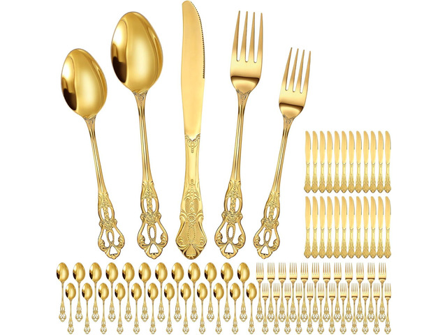 Dandat 120 Pcs Retro Royal Silverware Set Stainless Steel Flatware Set Anti Rust Kitchen Utensils Mirror Polished Cutlery Include Spoon Fork Knife...