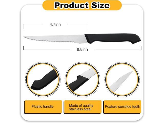 Therwen 50 Pieces 8.8 Inch Serrated Steak Knife Set Pointed Tip Stainless Steel Steak Knife Sharp Blade Flatware for Kitchen Restaurant Camping