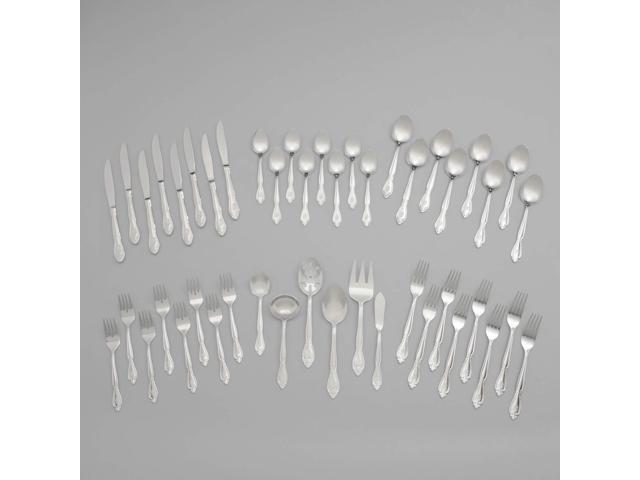 RiverRidge Rose Monogrammed Flatware Set 46 Piece Silverware - R - Utensils Set with Serving Pieces, Heavy Gauge Stainless Steel, Mirror Finish,...