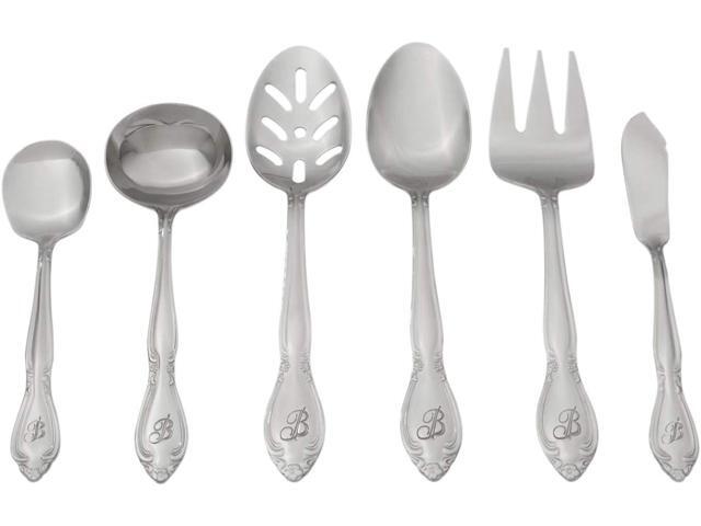 RiverRidge Rose Monogrammed Flatware Set 46 Piece Silverware - R - Utensils Set with Serving Pieces, Heavy Gauge Stainless Steel, Mirror Finish,...
