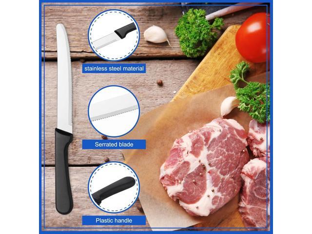 Zhehao 100 Pcs 8.39 Inches Stainless Steel Steak Knives Set Rounded Head Serrated Steak Knife with Plastic Handle Round Tip Blade Knives for...