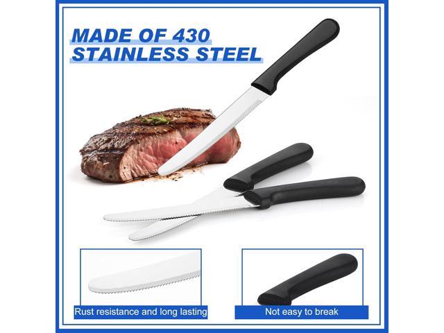 Zhehao 100 Pcs 8.39 Inches Stainless Steel Steak Knives Set Rounded Head Serrated Steak Knife with Plastic Handle Round Tip Blade Knives for...