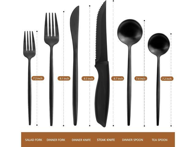 24-Piece Matte Black Tableware Set with Steak Knives,Black Flatware Set for 4,Stainless Steel Kitchen Utensil Set Include Spoons And Forks Set,...
