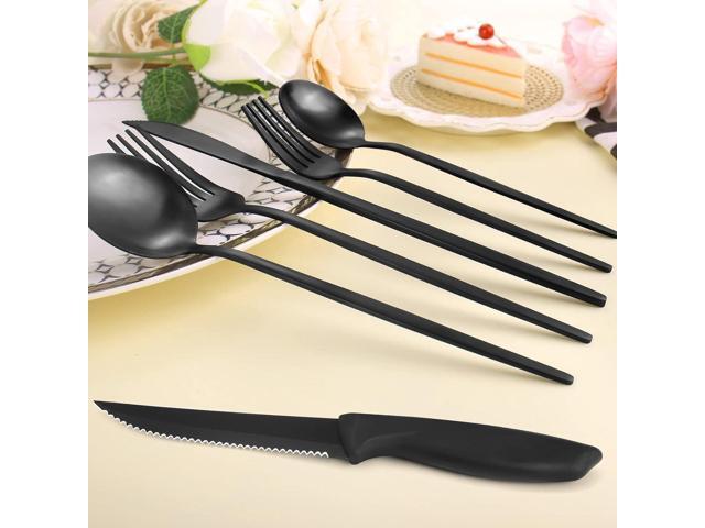 24-Piece Matte Black Tableware Set with Steak Knives,Black Flatware Set for 4,Stainless Steel Kitchen Utensil Set Include Spoons And Forks Set,...