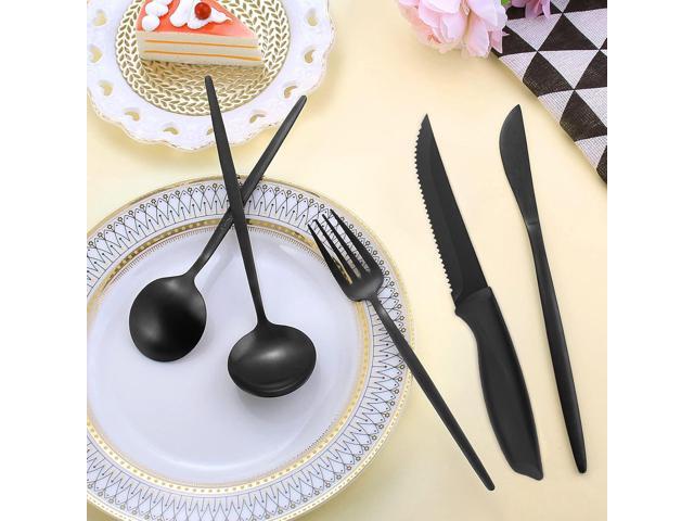 24-Piece Matte Black Tableware Set with Steak Knives,Black Flatware Set for 4,Stainless Steel Kitchen Utensil Set Include Spoons And Forks Set,...
