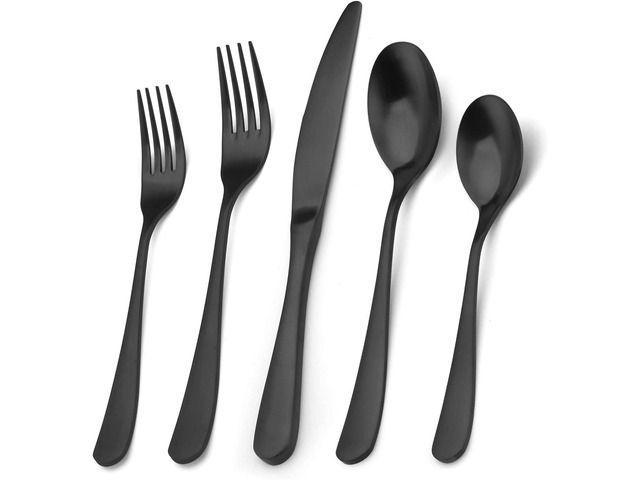 Matte Black Silverware Set, Bysta 20-Piece Stainless Steel Flatware Set, Kitchen Utensil Set Service for 4, Tableware Cutlery Set for Home and...