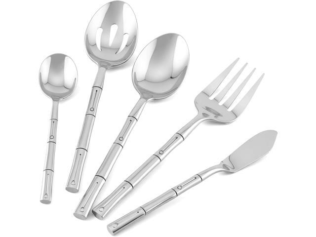 Flatware Serving Set Silverware Set Stainless Steel Cutlery Set Bamboo Pattern Mirror Finished 45 Pieces Party Event Use Wedding Housewarming Gift...