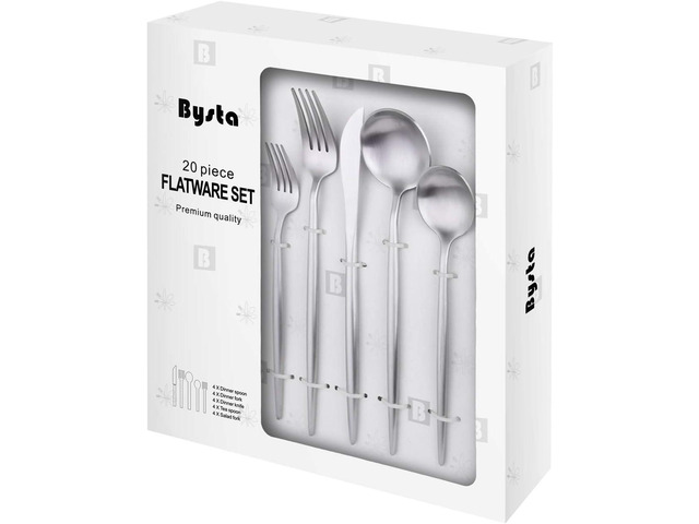 Matte Silverware Set, Bysta 20-Piece Stainless Steel Flatware Set Cutlery Set Service For 4, Satin Finish, Dishwasher Safe, Nice Gift Box