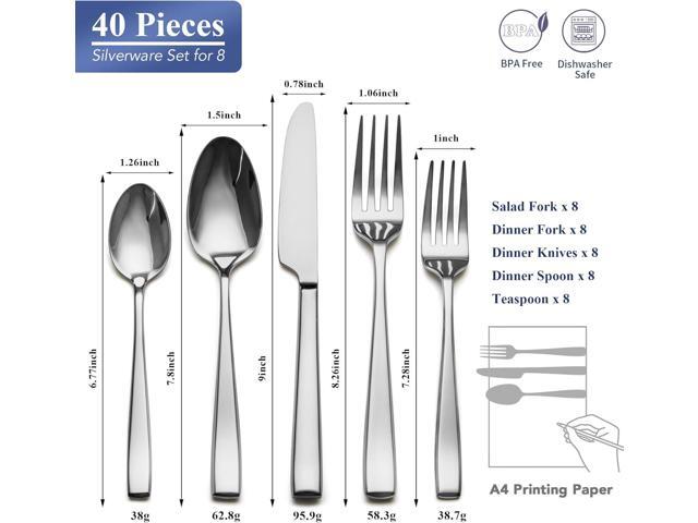 40 Piece Silverware Set Service for 8, EIUBUIE Premium Stainless Steel Cutlery Set, Mirror Polished Flatware Sets Heavy Duty and Solid, Modern...