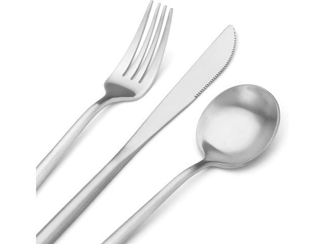 Matte Silver Silverware Set, Stainless Steel Satin Finish, Flatware Cutlery Set for 4, 20-Piece Spoons and Forks Kitchen Utensil Set, Dishwasher...