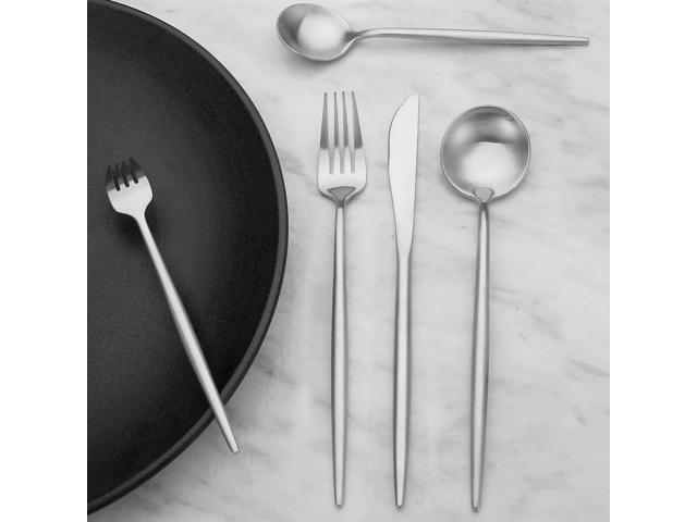 Matte Silver Silverware Set, Stainless Steel Satin Finish, Flatware Cutlery Set for 4, 20-Piece Spoons and Forks Kitchen Utensil Set, Dishwasher...