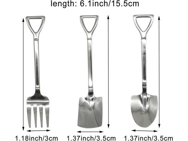 12Pcs Shovel Spoons and Fork Set 18/10(304) Stainless Steel Spade Shape Silverware Set 6.1inch Mini Spoon for Dessert Coffee Yogurt Cake Fruit Ice...