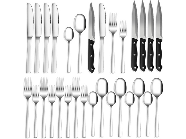 24-Piece Silverware Set Flatware Set for 4, Mirror Polished Stainless Steel with Steak Knives - Dishwasher Safe Kitchen Utensil sets for Home,...
