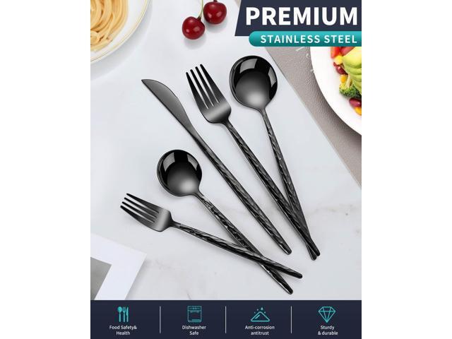 Hammered Black Silverware Set,30 Piece Stainless Steel Flatware Set for 6,Modern Cutlery Set,Includes Spoon Fork Knives Set,Home Kitchen and...