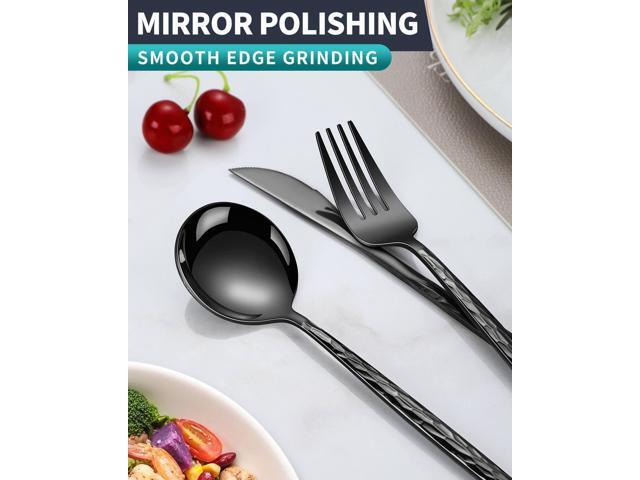 Hammered Black Silverware Set,30 Piece Stainless Steel Flatware Set for 6,Modern Cutlery Set,Includes Spoon Fork Knives Set,Home Kitchen and...