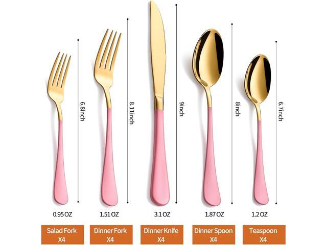 20 Piece Gold and Pink 18/0 Flatware Utensil Set for 4, Include Dinner Knife,Dinner Forks,Dinner Spoons,Salad Forks,Teaspoons,Silverware Set for 4,...