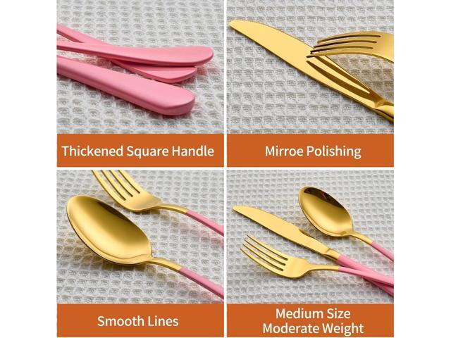 20 Piece Gold and Pink 18/0 Flatware Utensil Set for 4, Include Dinner Knife,Dinner Forks,Dinner Spoons,Salad Forks,Teaspoons,Silverware Set for 4,...