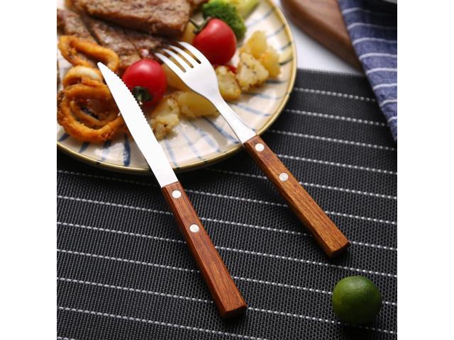 Forks and Spoons Silverware Set, HAPPY KIT Wooden Handle Flatware Set 16-Piece (4 Sets) 18/8 Stainless Steel Cutlery Set Wooden Spoons Dinner Knife...