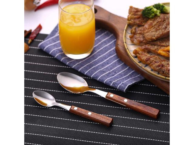 Forks and Spoons Silverware Set, HAPPY KIT Wooden Handle Flatware Set 16-Piece (4 Sets) 18/8 Stainless Steel Cutlery Set Wooden Spoons Dinner Knife...