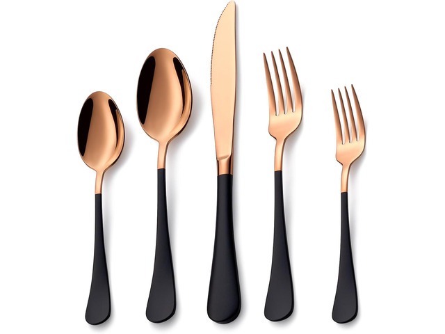 20 Piece Rose Gold and Black 18/0 Flatware Utensil Set for 4, Include Dinner Knife,Dinner Forks,Dinner Spoons,Salad Forks,Teaspoons,Silverware Set...