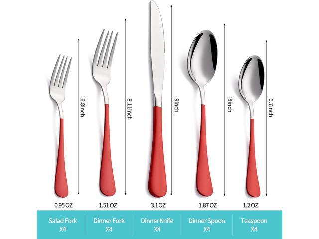 20-Piece Red Silverware Set for 4, 18/0 Stainless Steel Flatware Cutlery Utensils Set, Include Dinner Knives,Dinner Forks,Dinner Spoons,Salad...